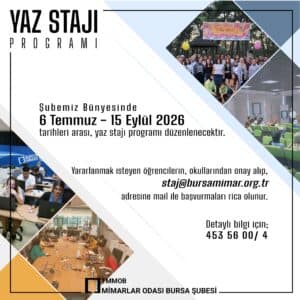 Mimarlar Odası Bursa Yaz Stajı Programı
